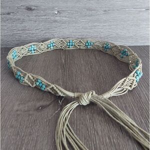 Woven Tan Beaded Tie Belt